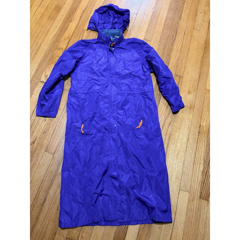 Vintage Woolrich Hooded Rain Coat Women's Plum Long Nylon M